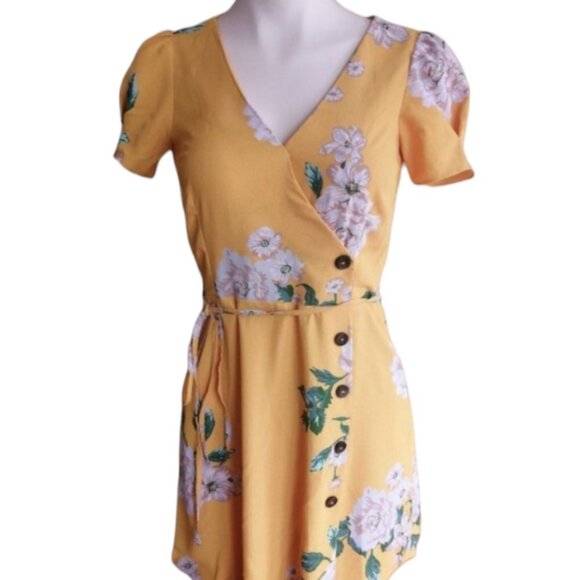Petite Marigold Floral Belted Tea Dress - ASOS River Island size 4P - Picture 3 of 13